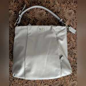 Coach Light Grey Leather Top Handle Bag With Front Side Zipper Pocket Excellent